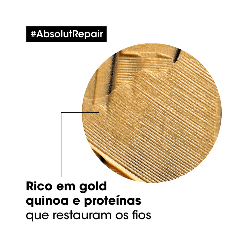 Close-up da textura cremosa dourada da Máscara Absolut Repair Golden