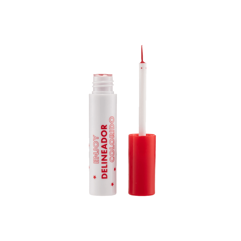 Aplicador fino do delineador Frederika carregado com produto vermelho