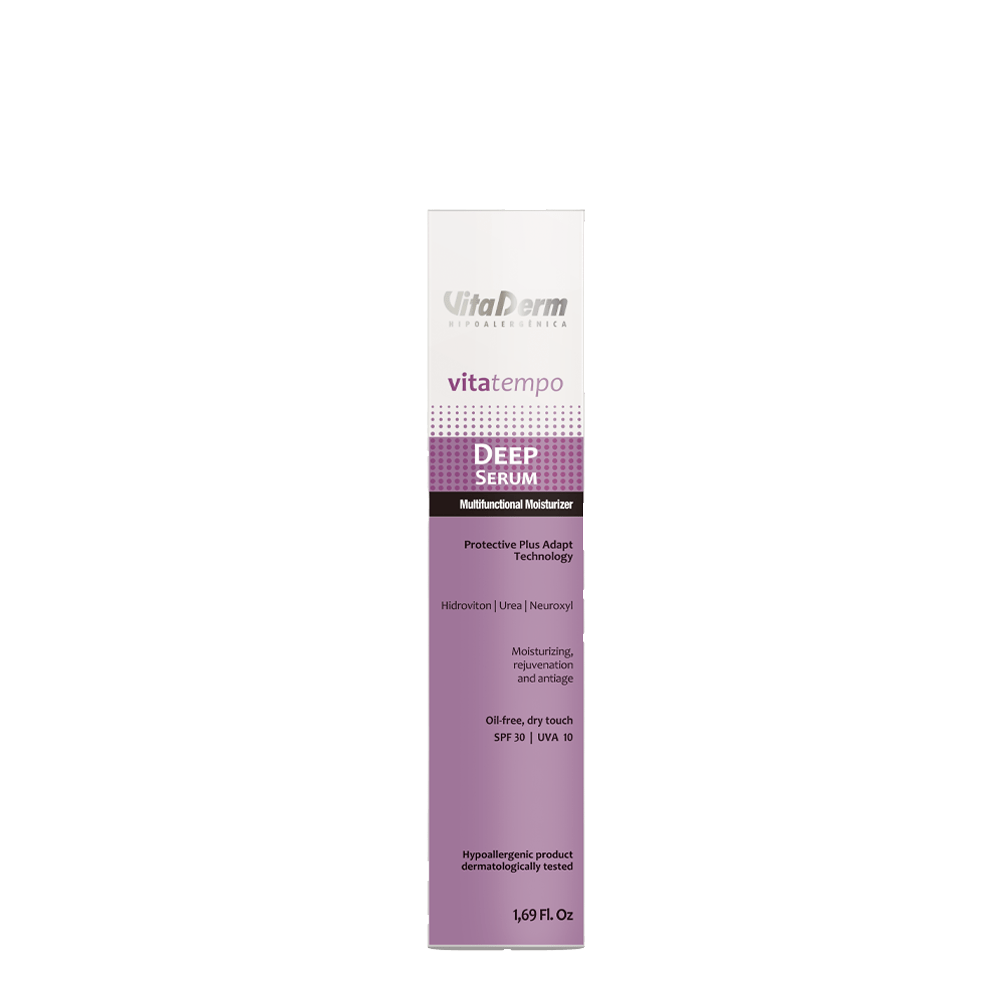 Caixa e frasco do Sérum Vita Derm Deep mostrando informações e ingredientes
