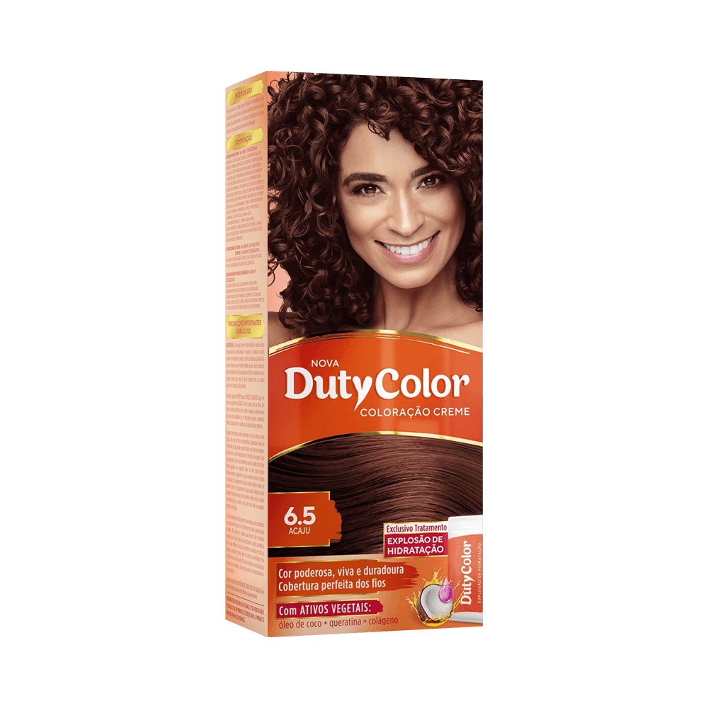 Embalagem frontal Coloração DutyColor 6.5 Acaju com destaque para cor e ativos