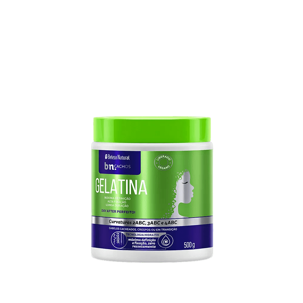 Pote Gelatina Beleza Natural bn.Cachos 500g vista frontalmente