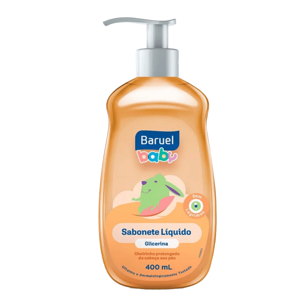 Sabonete Líquido Baruel Baby Glicerina 400ml - frente da embalagem com pump