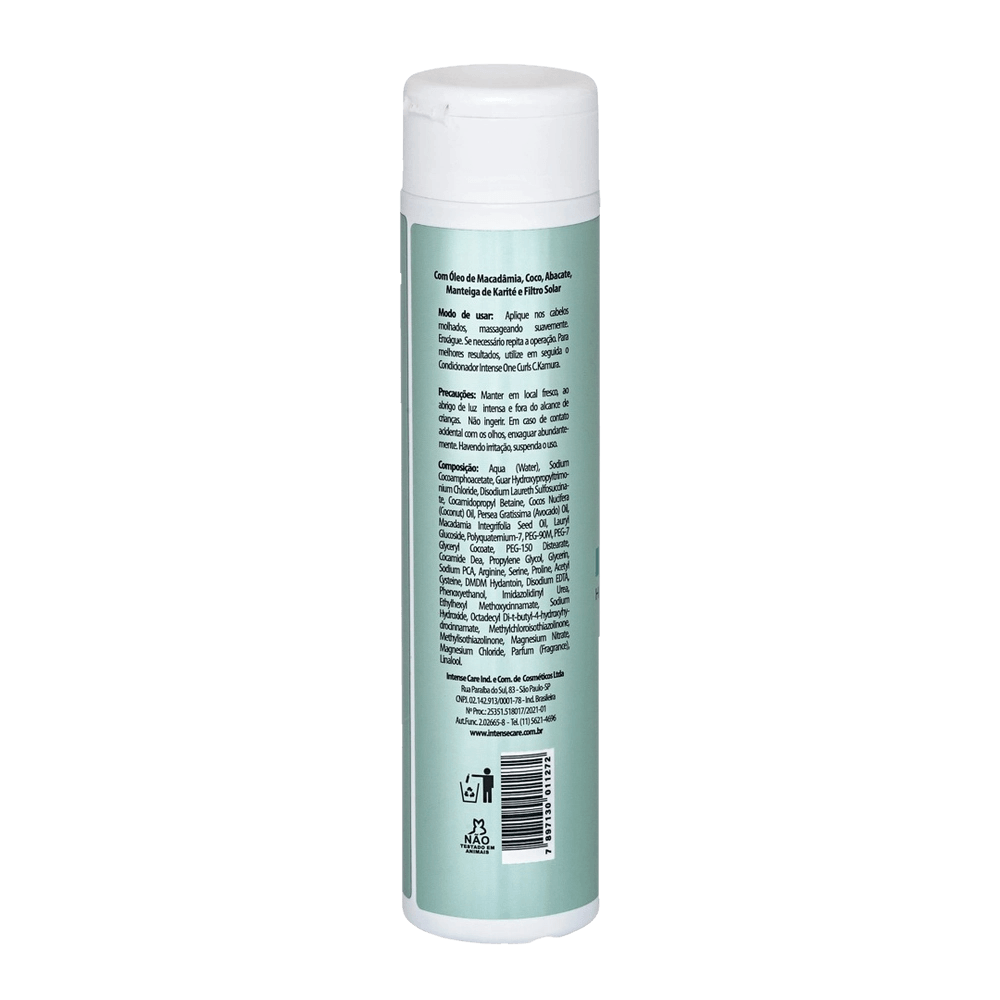 Imagem traseira do Shampoo C.Kamura Intense One Curls Low Poo 300ml com ingredientes e instruções