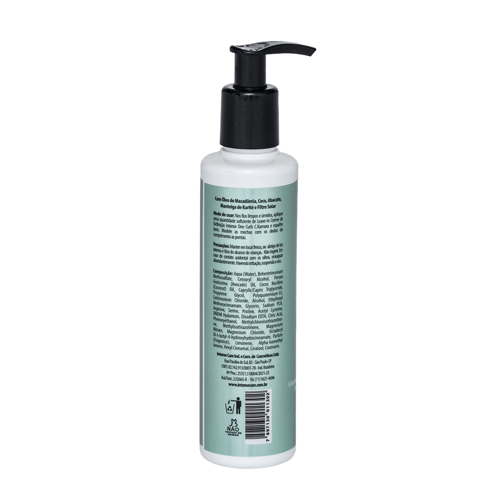 Verso do Leave-in C.Kamura Intense One Curls com informações de composição e modo de uso