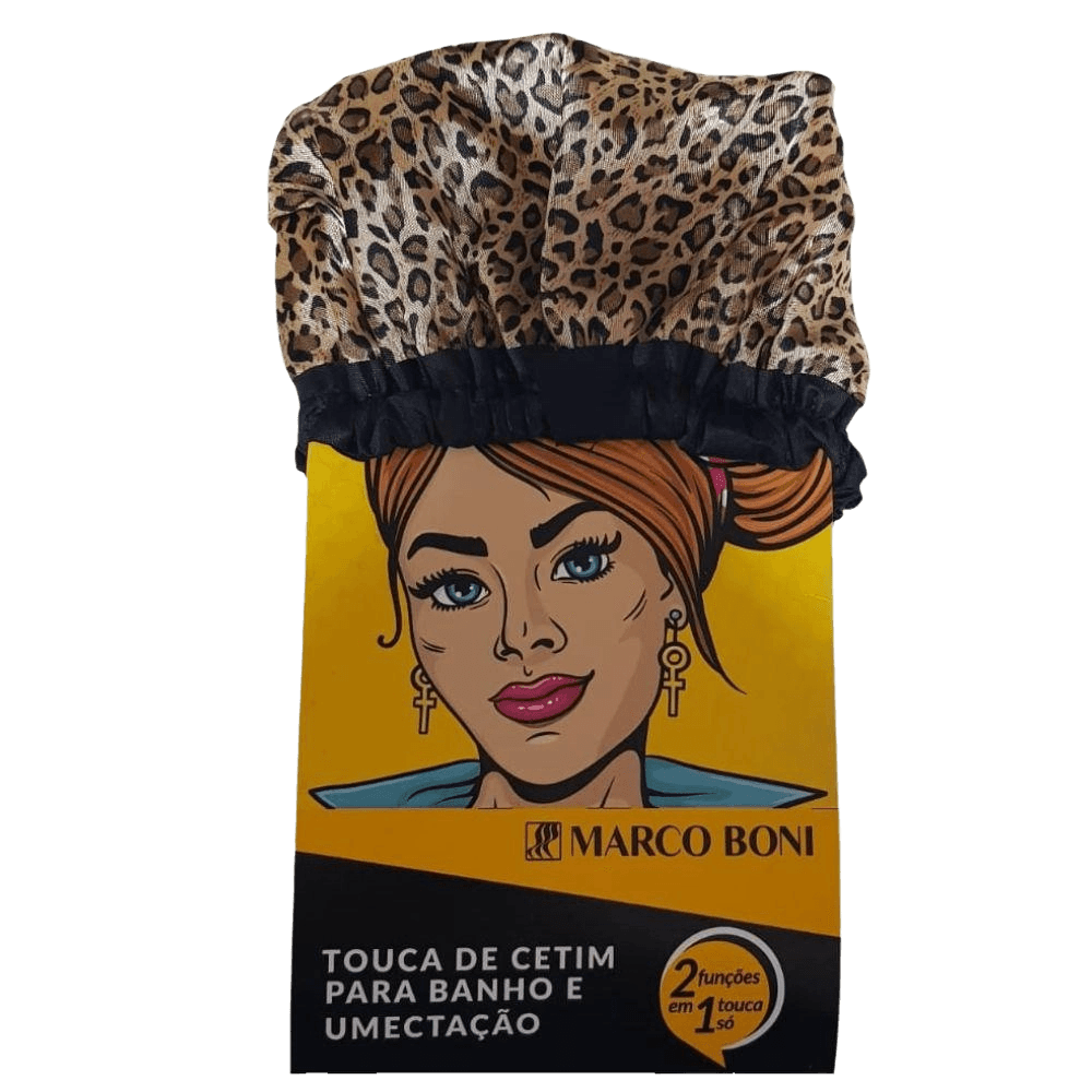 Touca de cetim Marco Boni oncinha marrom/bege vista frontal com elástico