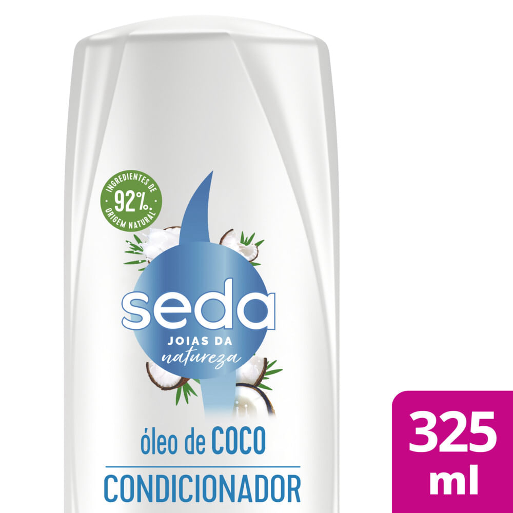 Frente do condicionador Seda Recarga Natural Bomba Coco 325ml com selo 92% ingredientes naturais