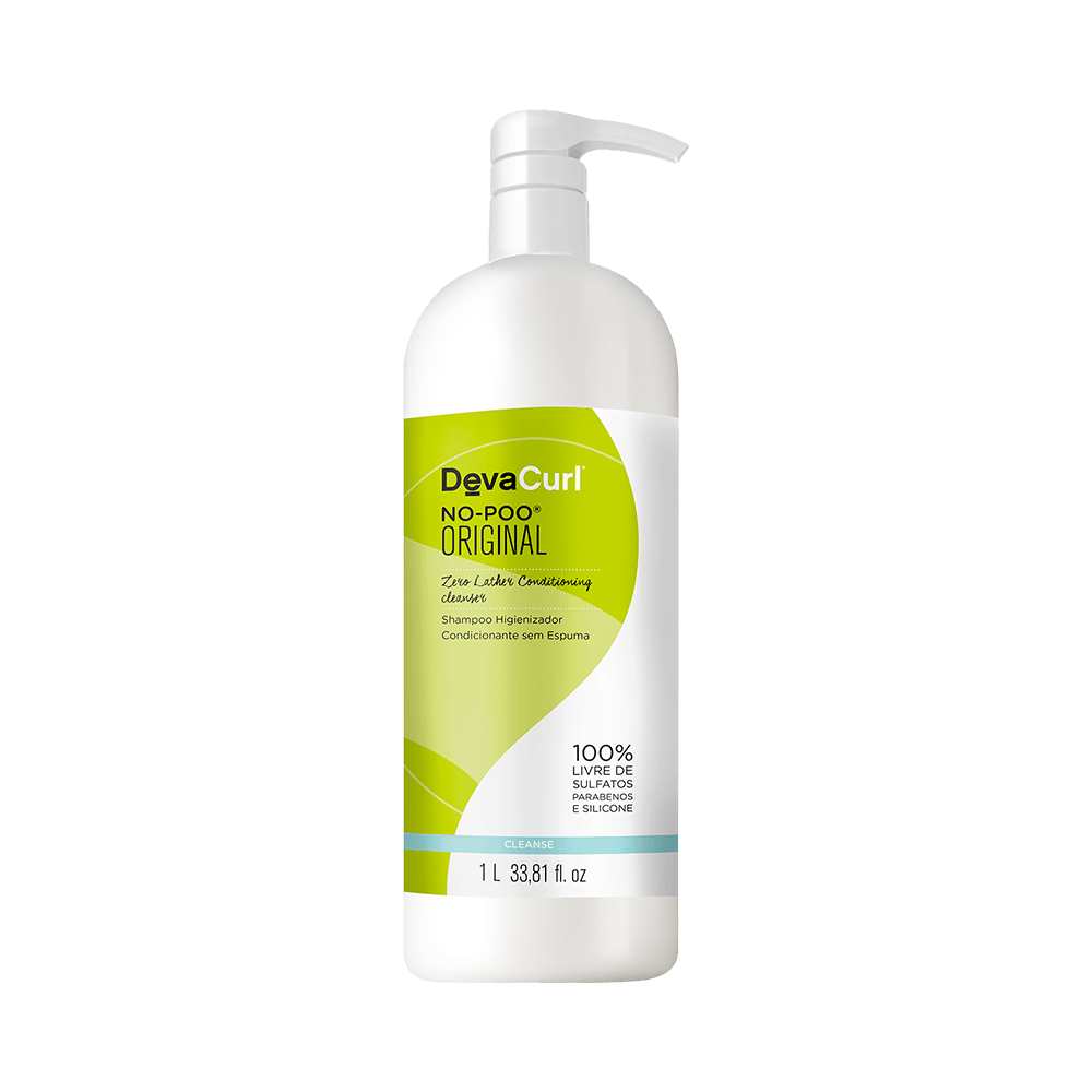 Frente do frasco pump branco de 1000ml do Shampoo DevaCurl No-Poo