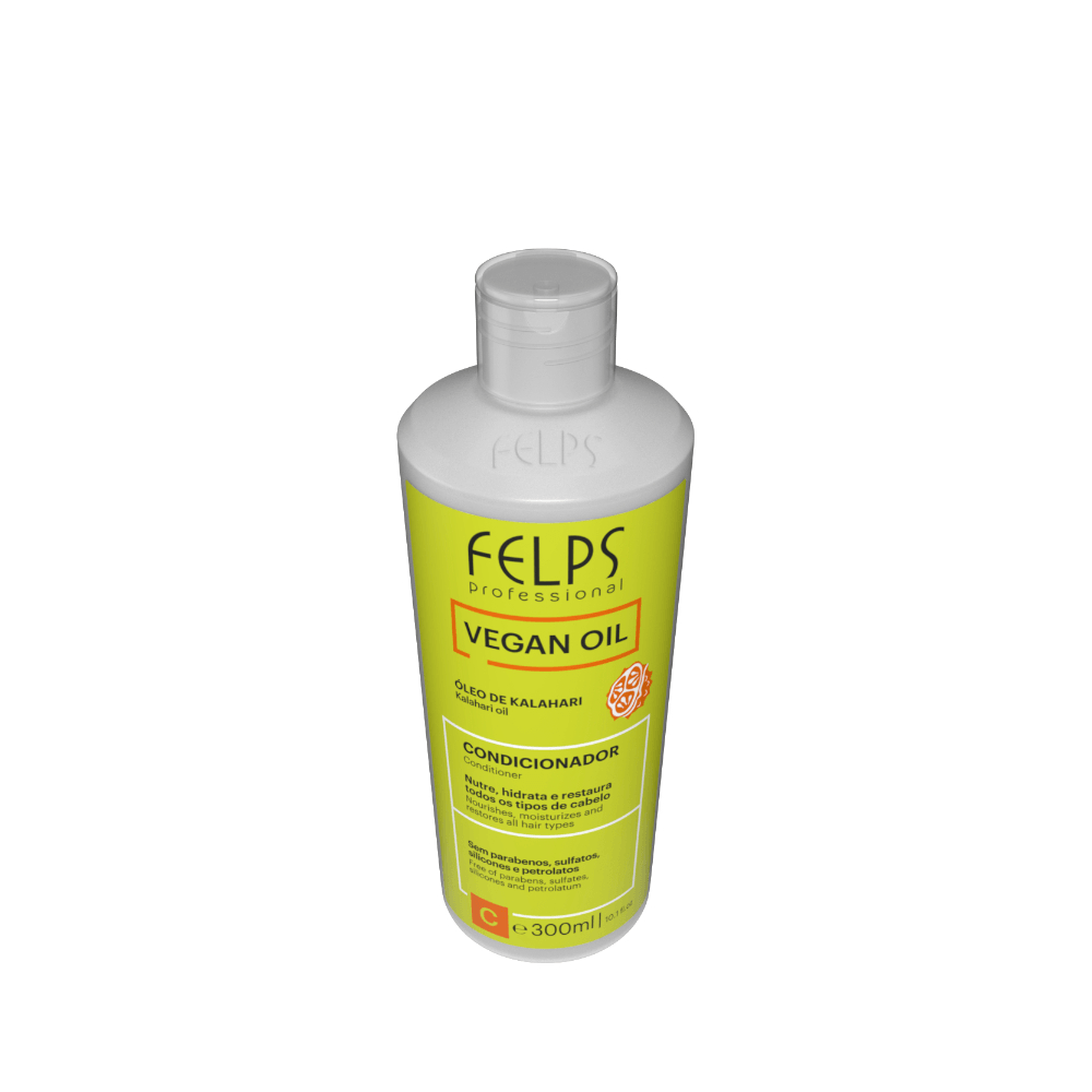 Detalhe da embalagem do Condicionador Felps Vegan Oil Kalahari 300ml