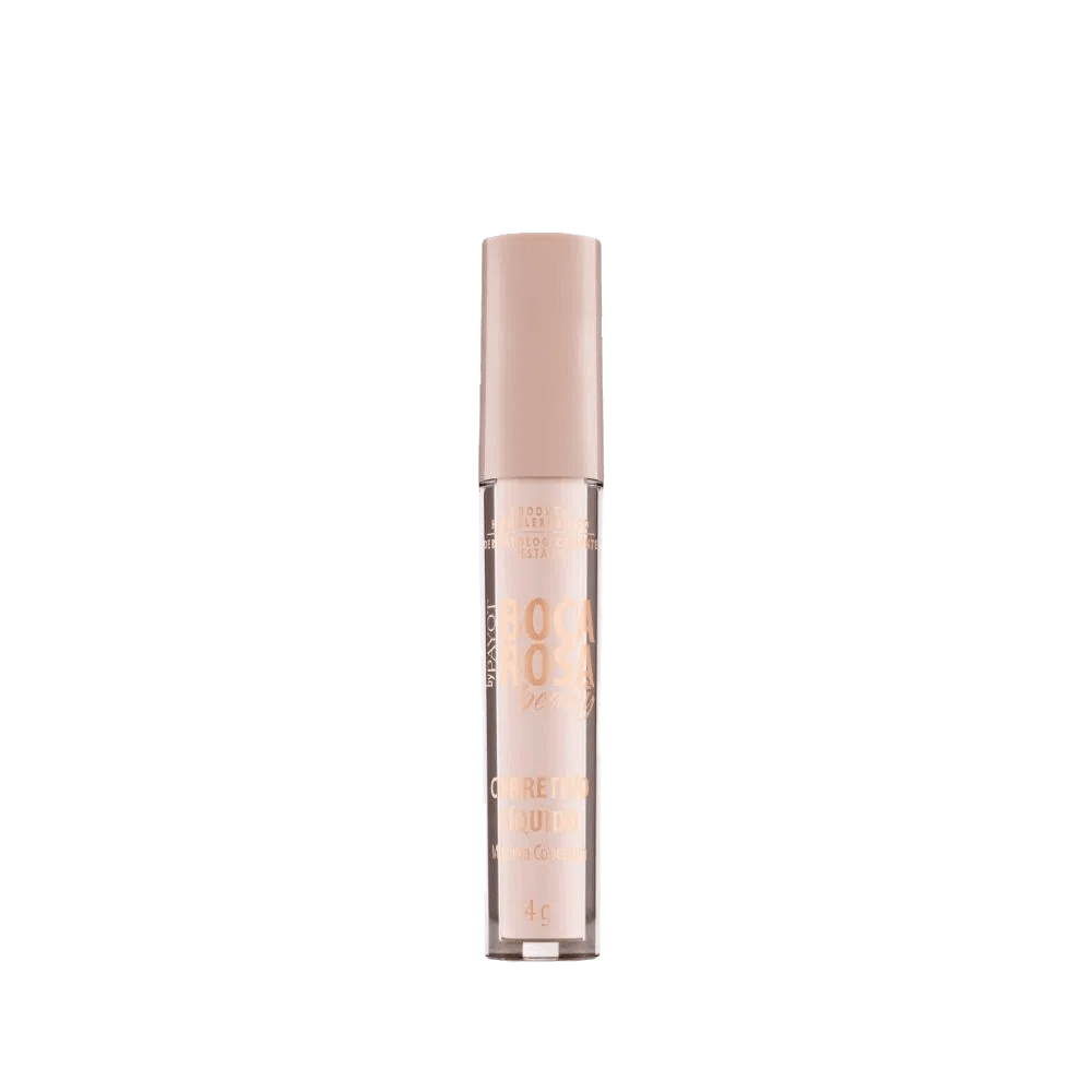 Produto mostrando tubo transparente com tampa rosada e texto dourado