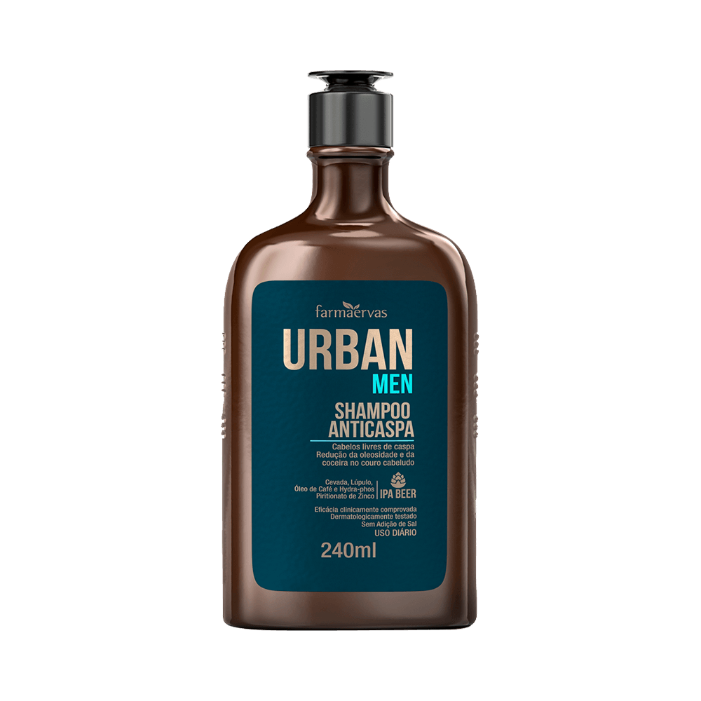 Frasco marrom escuro do Shampoo Farmaervas Urban Men Anticaspa 240ml