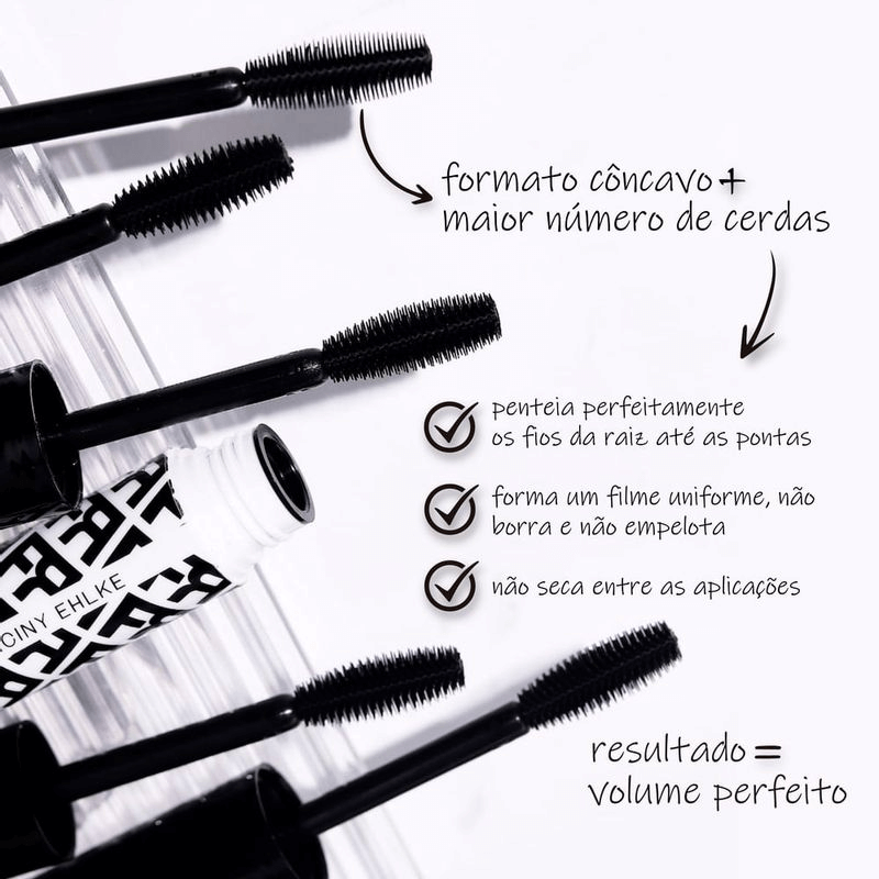 Aplicadores e detalhes do pincel côncavo mostrando cerdas e formato