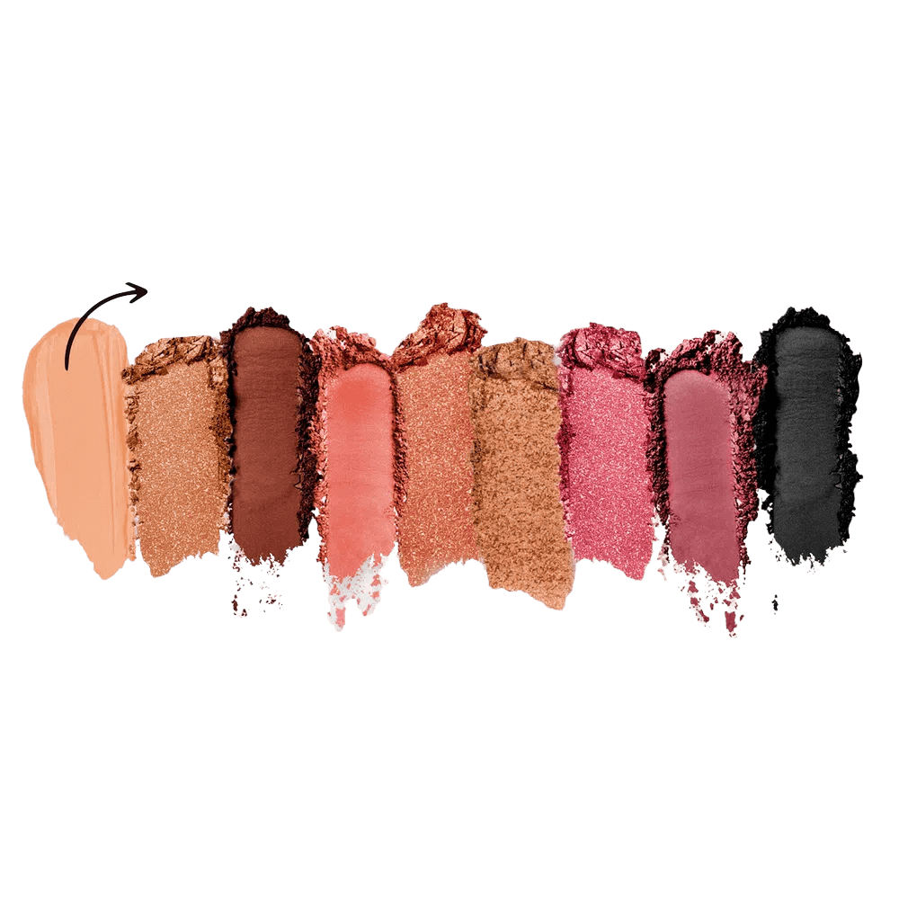 Amostras das 9 cores da paleta Fran by Franciny Ehlke em faixa, mostrando acabamento e pigmentação