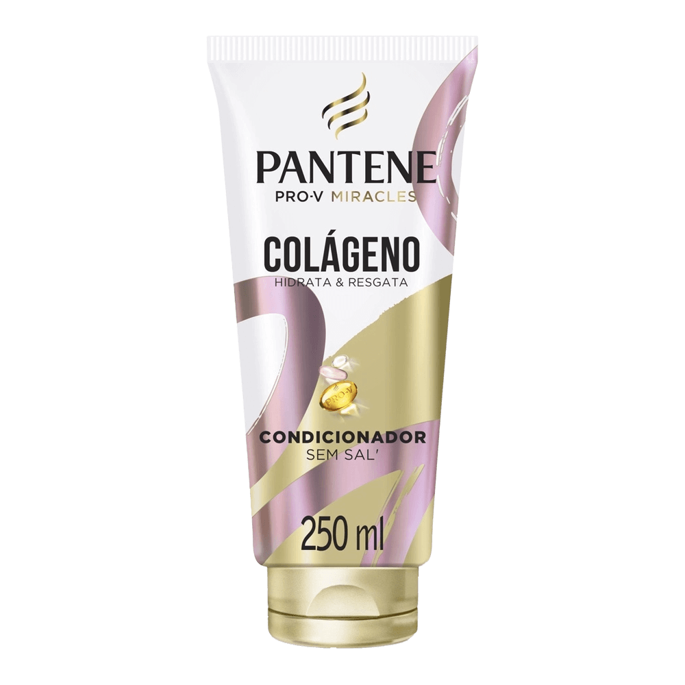 Frasco do Condicionador Pantene Colágeno 250ml em fundo branco