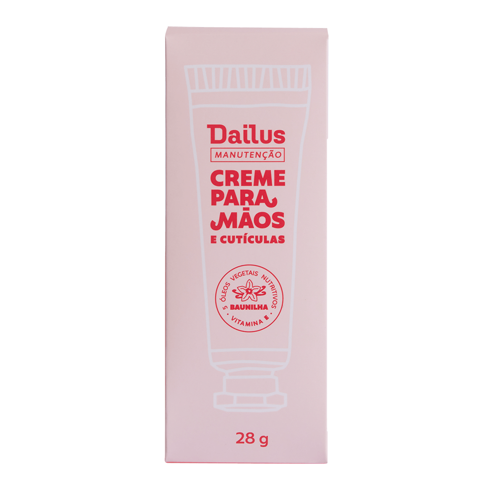 Embalagem externa do creme para mãos e cutículas Dailus Baunilha 28g