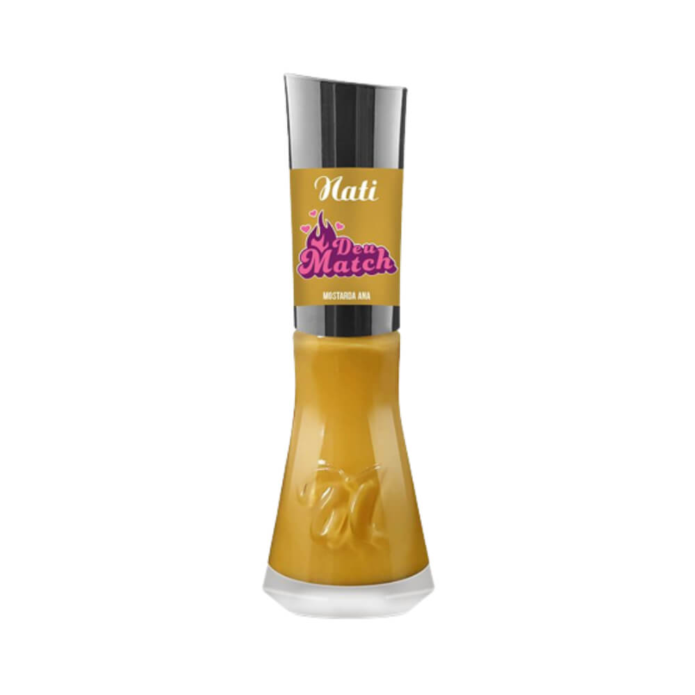 Esmalte Nati Deu Match Mostarda Ana frasco em fundo branco