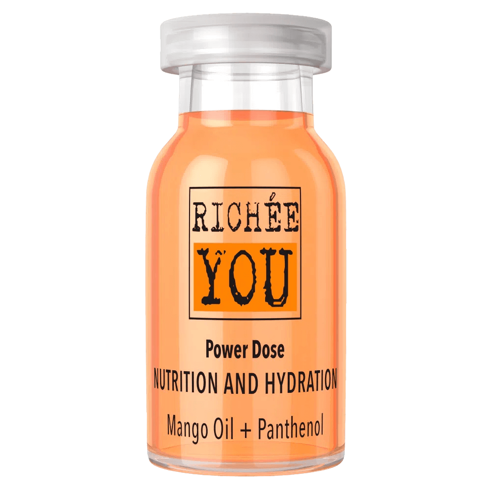 Ampola Richée You Power Dose Nutrition and Hydration 12ml - frasco transparente com líquido laranja