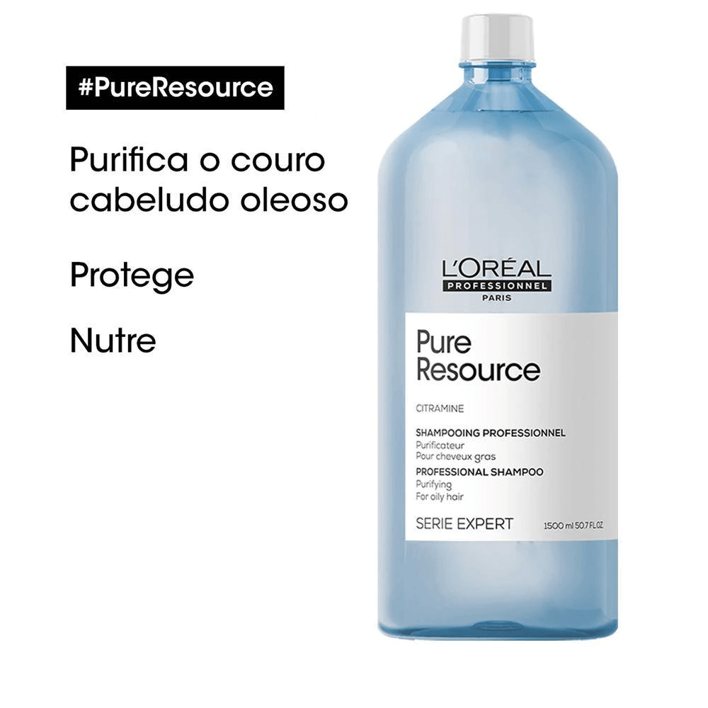 Shampoo Serie Expert Pure Resource 1500ml embalagem azul translúcida