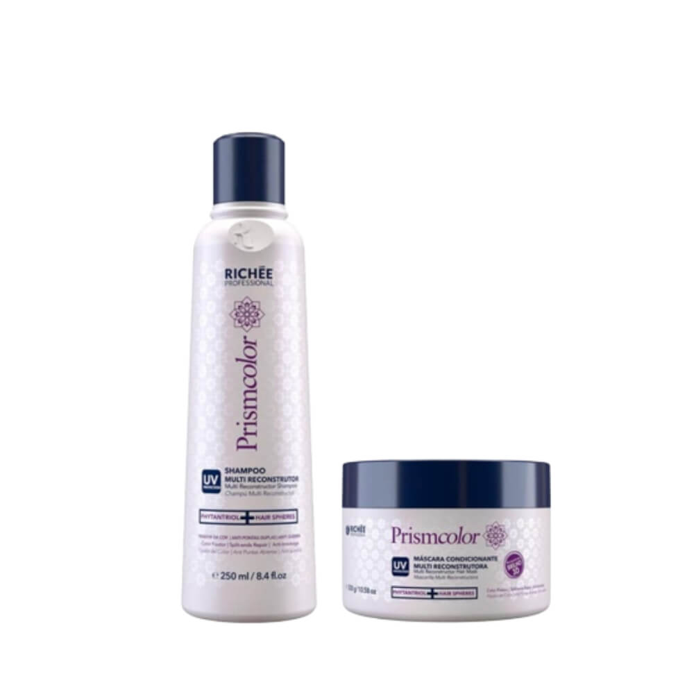 Kit Richée Prismcolor com shampoo 250ml e máscara 150g em fundo branco
