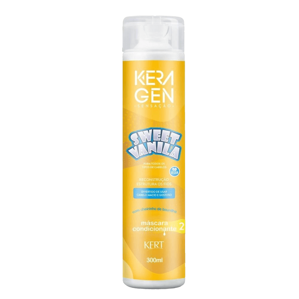 Condicionador Keragen Sweet Vanila 300ml embalagem amarela com tampa branca