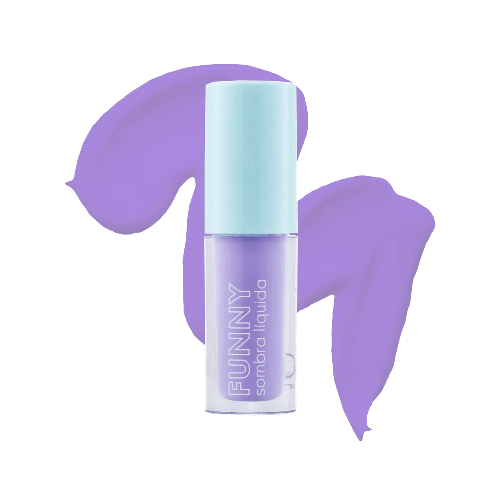 Sombra Líquida Frederika Funny Smoothie com swatch lilás ao fundo