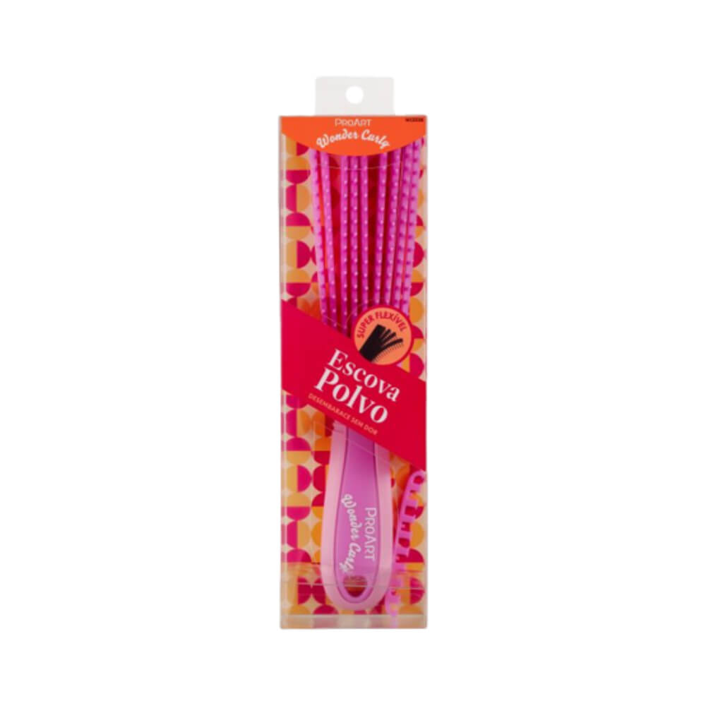Escova ProArt Polvo Wonder Curly Rosa embalagens e selo Super Flexível