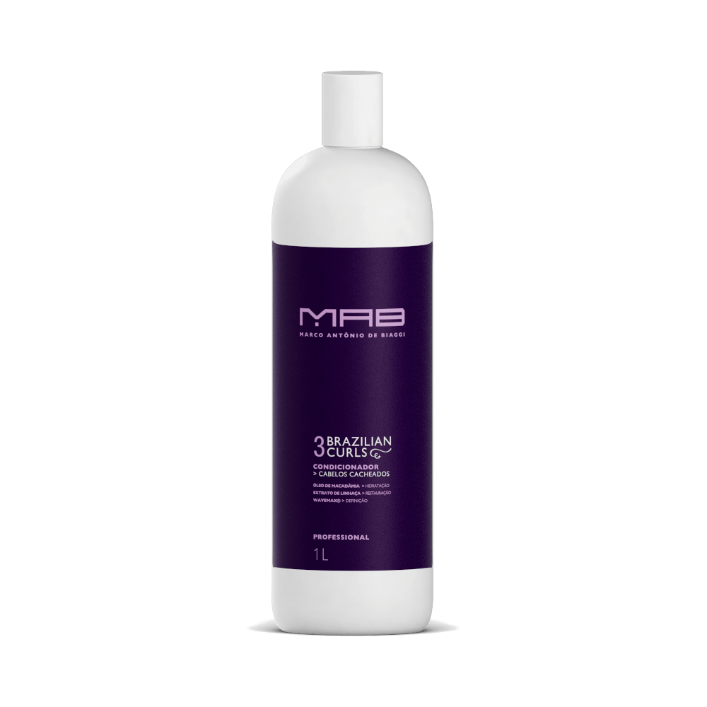 Condicionador MAB Brazilian Curls 1L vista frontal com rótulo roxo