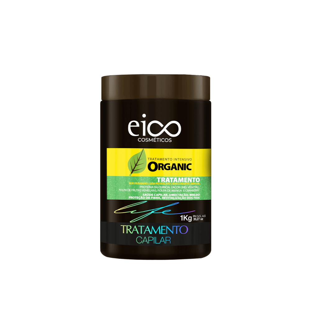 Máscara Eico Organic 1000ml - pote marrom escuro com rótulo amarelo/verde