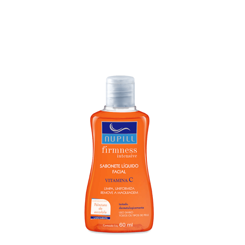Sabonete líquido facial Nupill Vitamina C em embalagem laranja translúcida