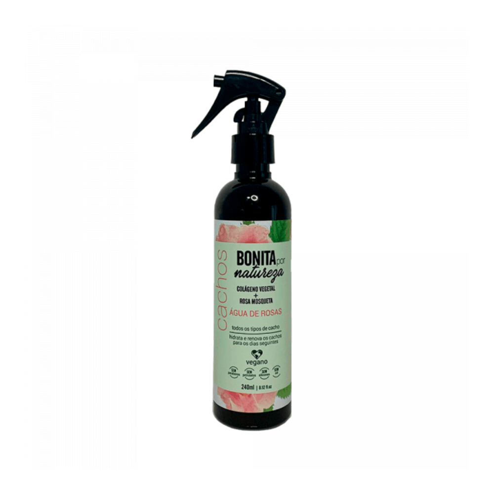Umidificador Yenzah Água de Rosas 240ml - frasco spray preto com rótulo rosa