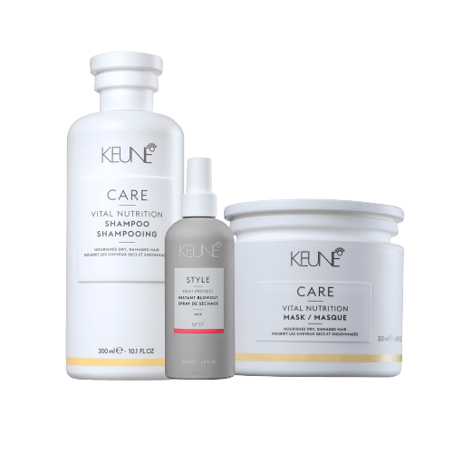 Kit Keune Care Vital Nutrition com shampoo 300ml, máscara 250ml e spray Instant Blowout