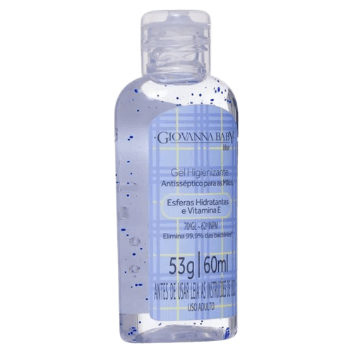Frasco do Gel Higienizante Giovanna Baby Blue 60ml com esferas hidratantes azuis