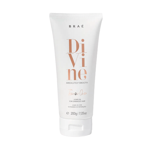 Leave-in Braé Divine 10 em 1 200ml - embalagem branca com detalhes dourados, vista frontal