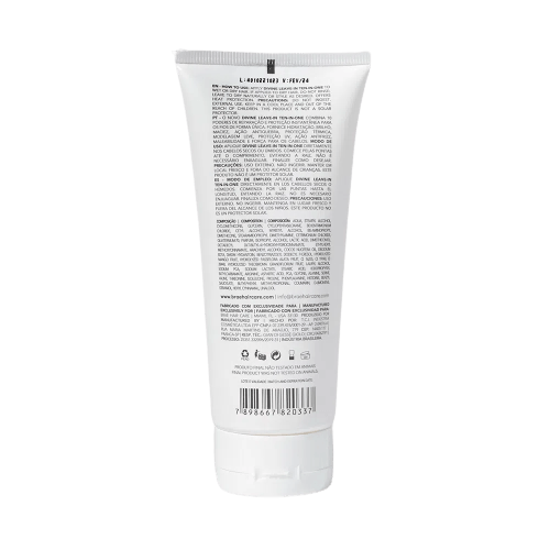 Parte traseira do Leave-in Braé Divine 10 em 1 200ml com informações de uso e composição