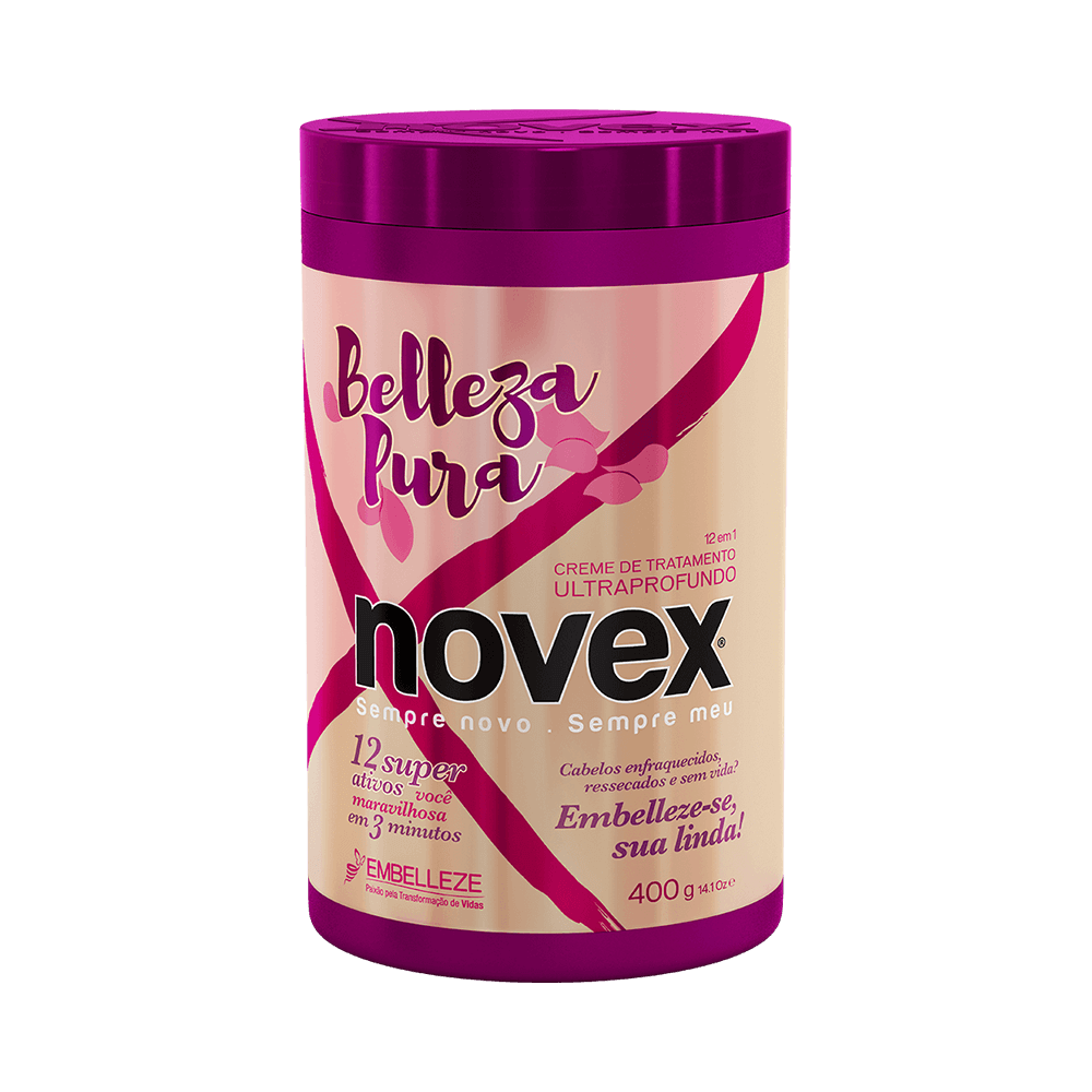 Creme de Tratamento Novex Belleza Pura 400g - frontal do pote rosa