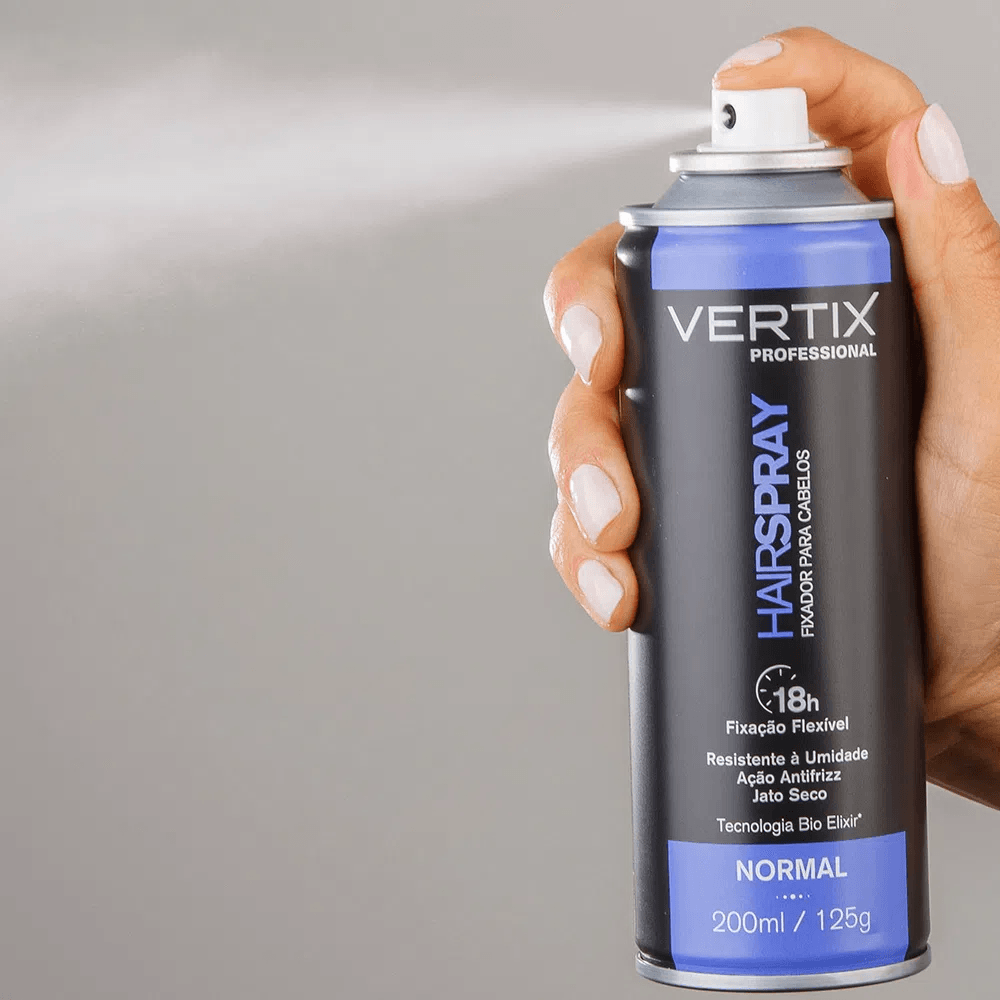 Close do acionamento do Hair Spray Vertix Normal 200ml mostrando o jato fino