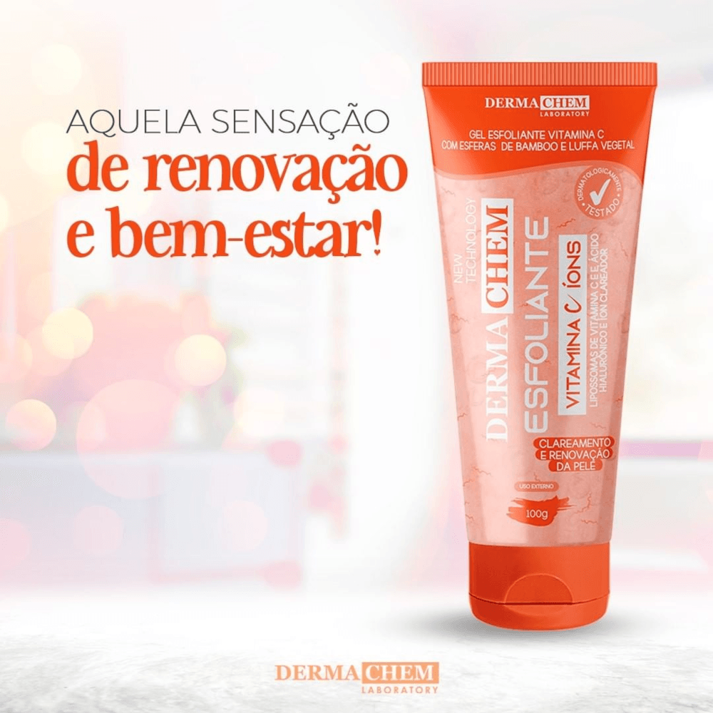 Gel Dermachem Esfoliante Vitamina C 100g em destaque com fundo claro