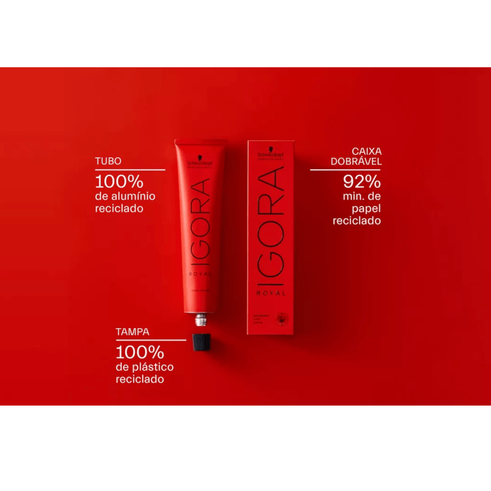 Imagem do produto Igora Royal destacando selo de embalagens recicladas e marca Schwarzkopf Professional
