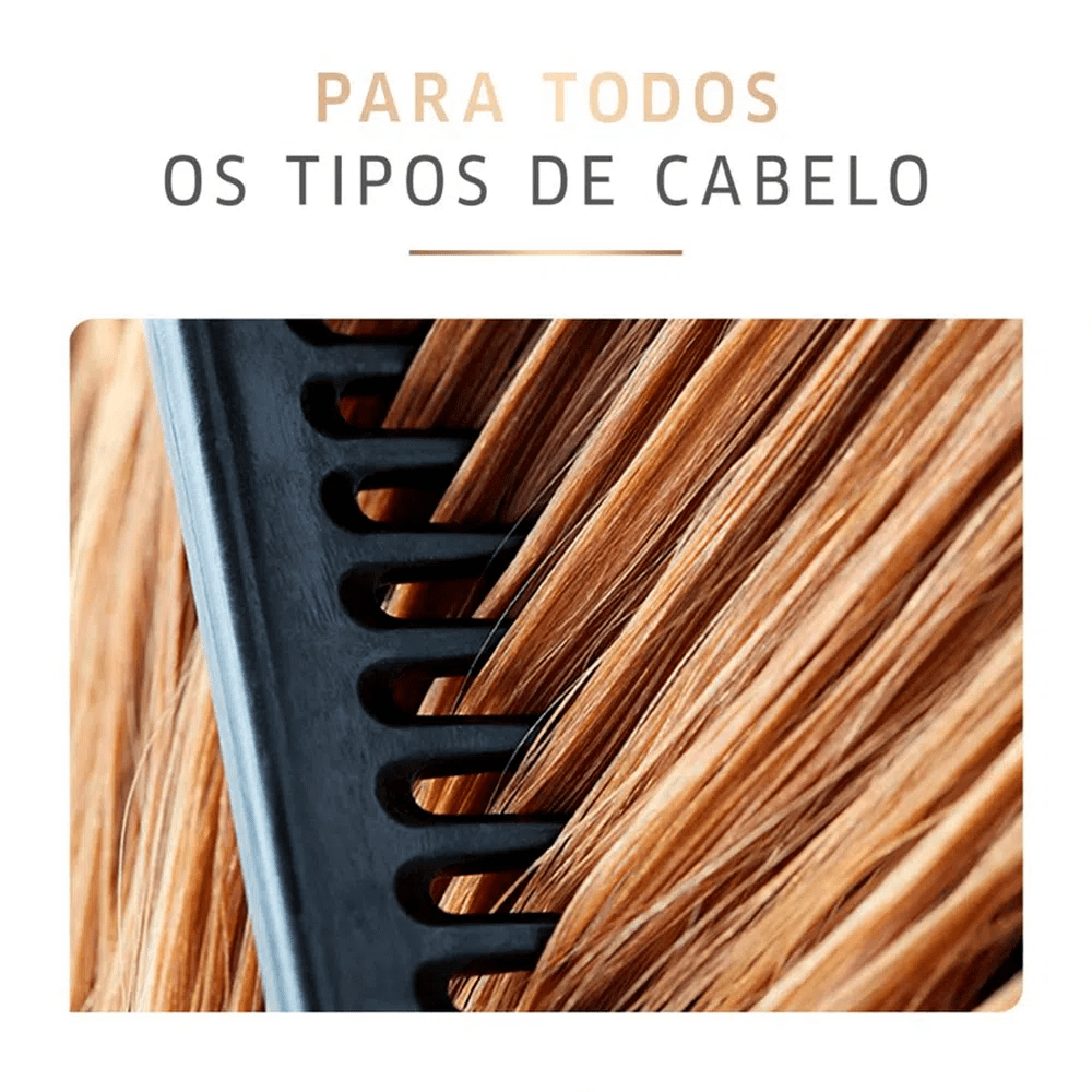 Produto aplicado em cabelo, mostrando efeito de brilho e suavidade