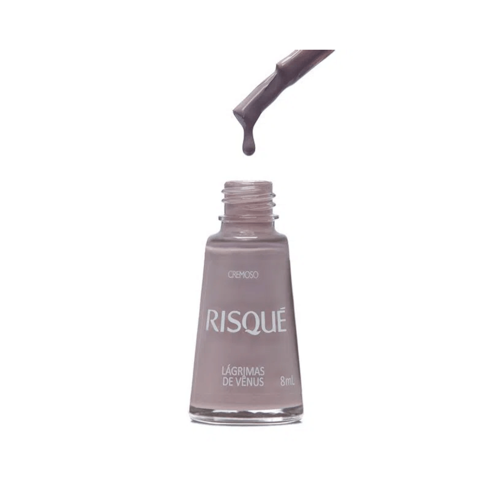 Frasco aberto com pincel do Esmalte Risqué Lágrimas de Vênus mostrando a cor