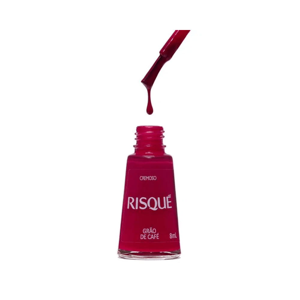 Frasco do esmalte Risqué Arábica Grão de Café mostrando rótulo e ingredientes