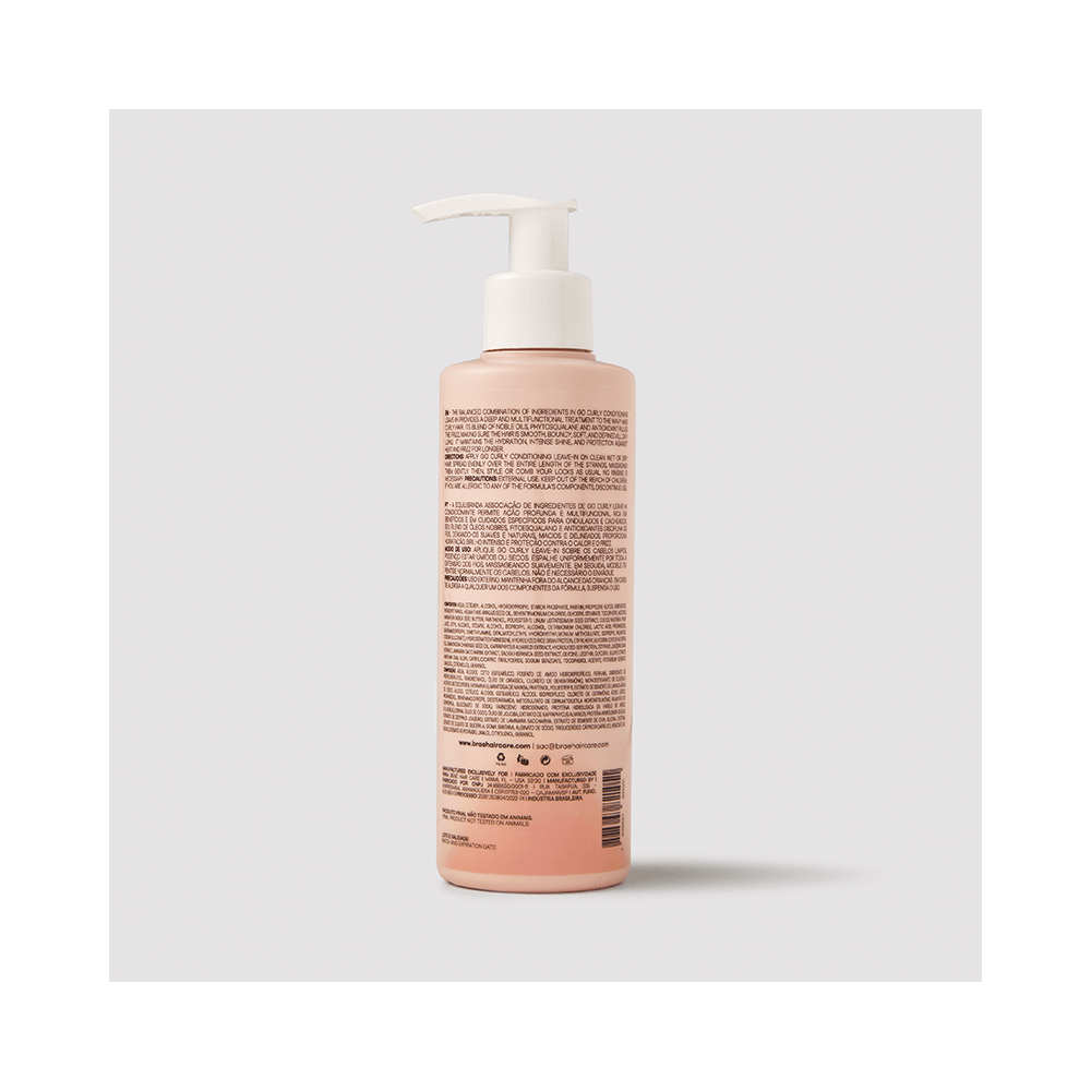 Verso do frasco Leave-In Braé Go Curly 200ml com informações e modo de uso