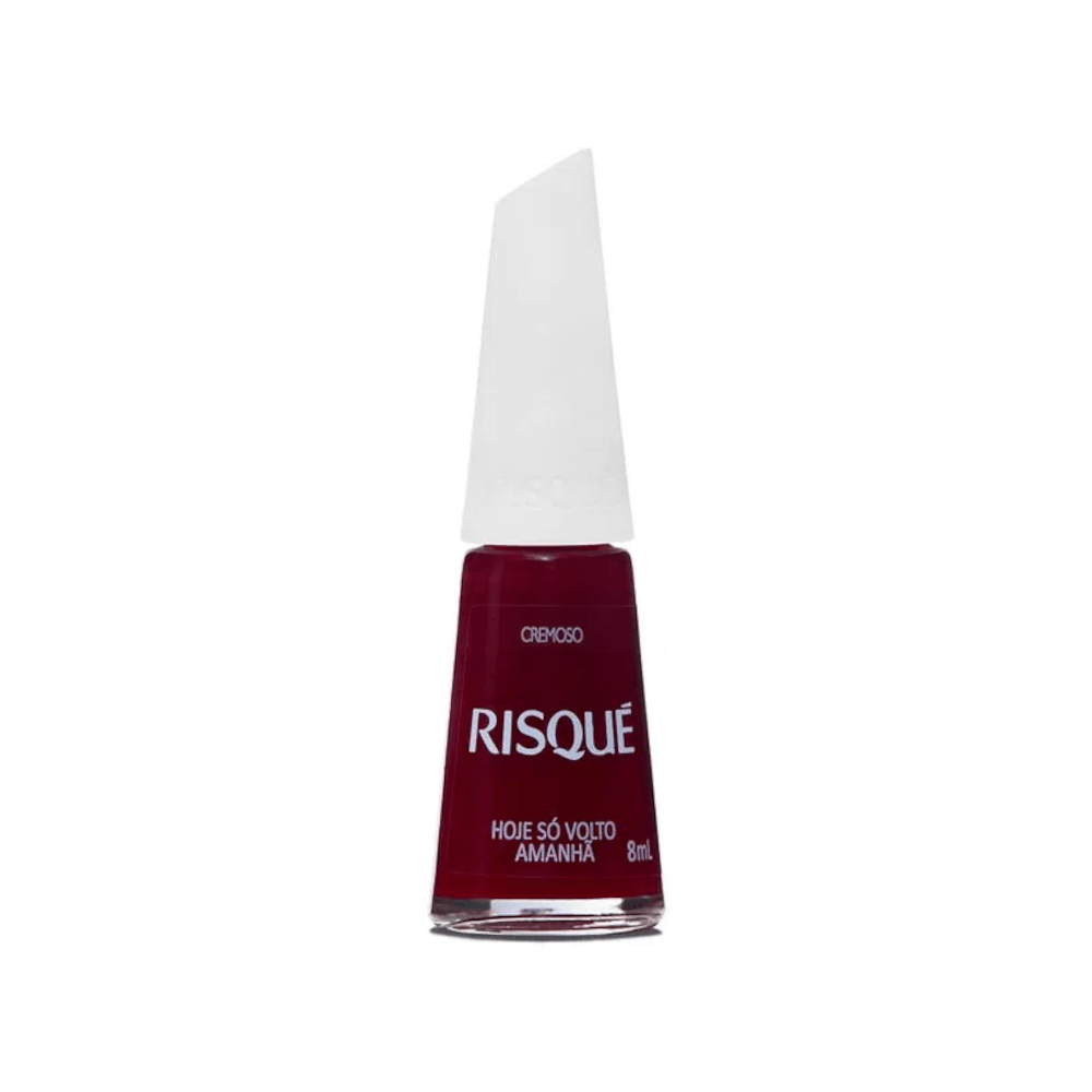 Detalhe do frasco do esmalte Risqué vermelho cremoso 8ml
