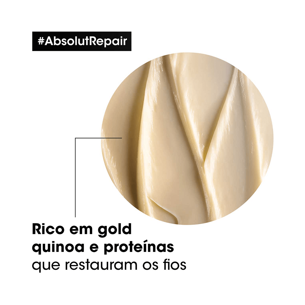 Close na textura cremosa e densa da máscara Absolut Repair mostrando cor bege clara