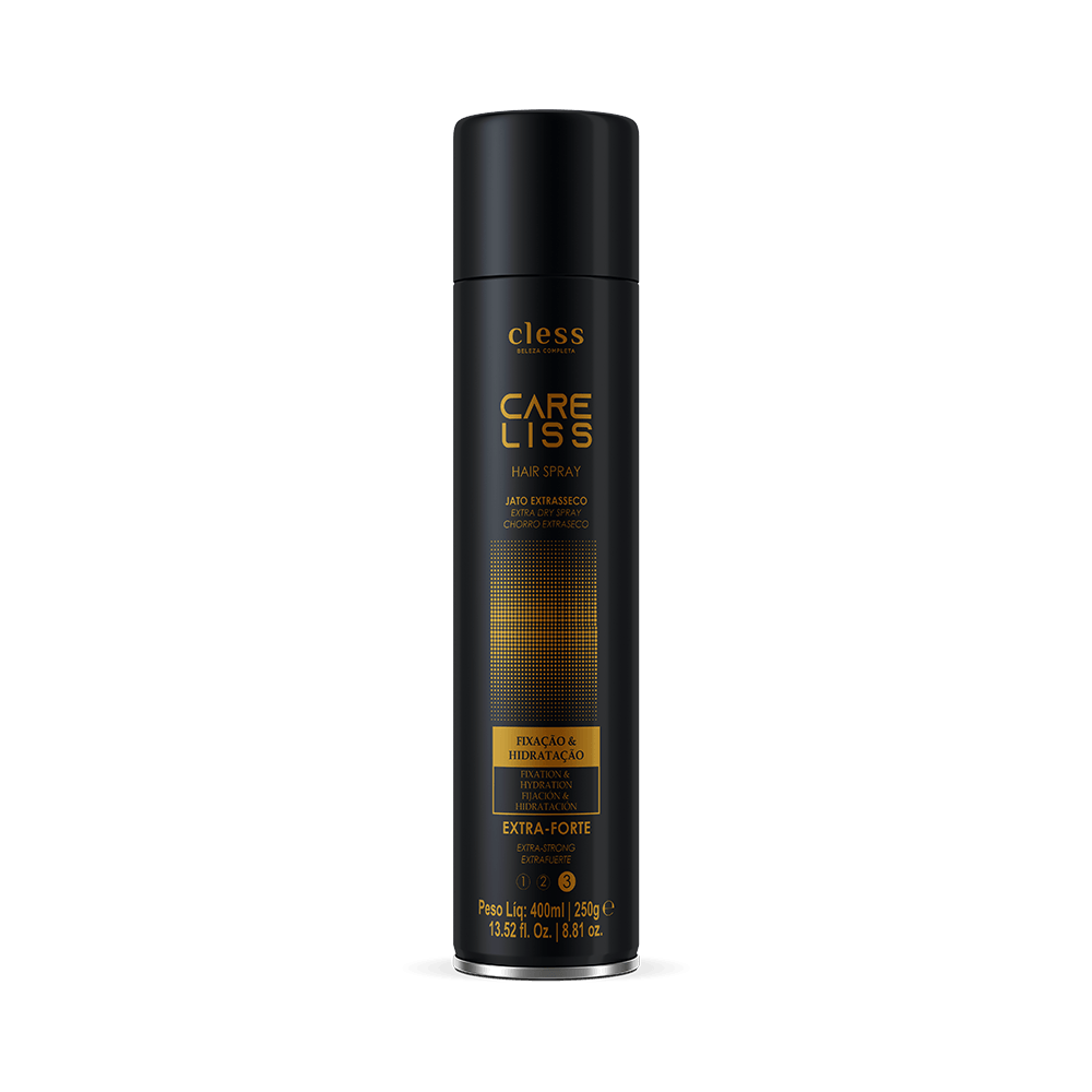 Hair Spray Cless Care Liss Extra Forte 400ml frasco preto e dourado vista frontal
