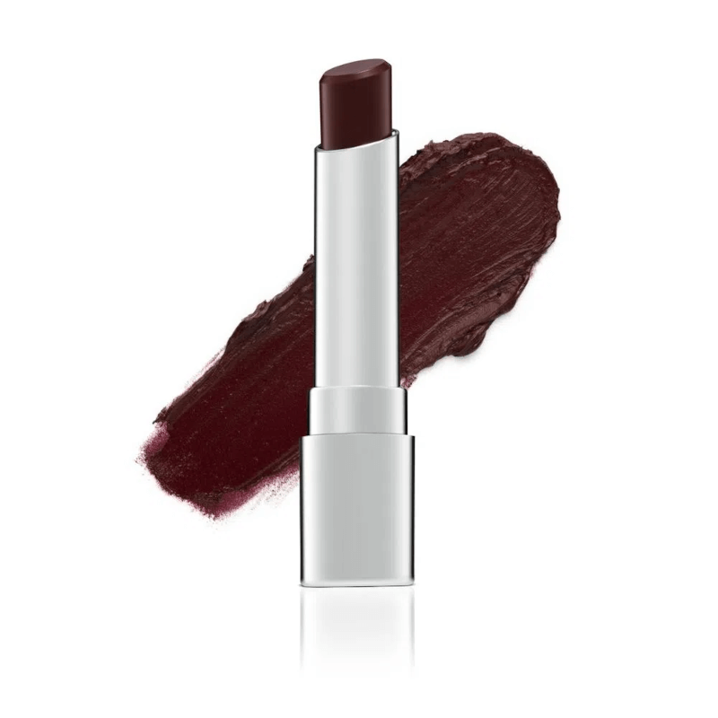 Batom Payot Vermelho Bordô com textura aplicada ao fundo destacando a cor