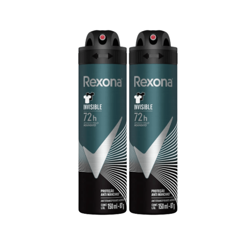 Desodorante Antitranspirante Aerosol Masculino Rexona Invisible 72 horas 2  Unidades 150ml