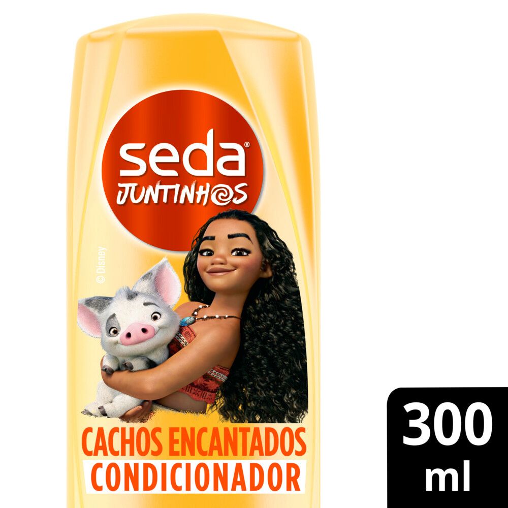Frente do condicionador infantil Seda Juntinhos Moana Cachos Encantados 300ml