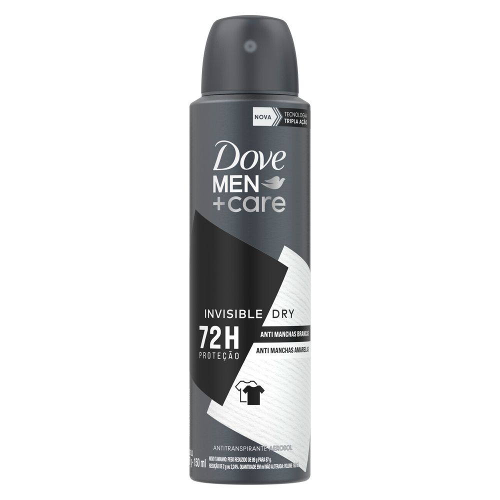 Detalhe da embalagem Dove Men+Care Invisible Dry com tecnologia Tripla Ação