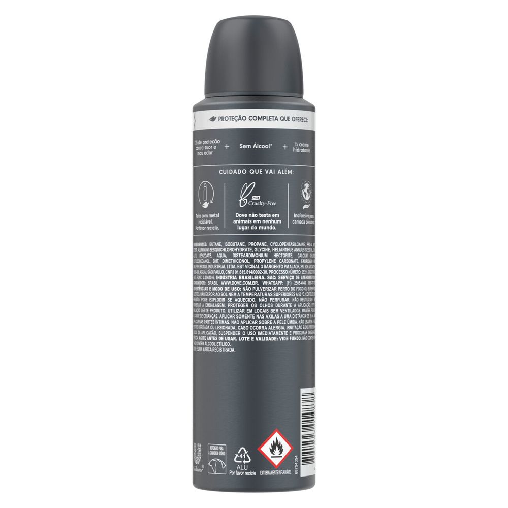 Verso da embalagem mostrando ingredientes e informações do produto Dove Men+Care Sem Perfume 150ml