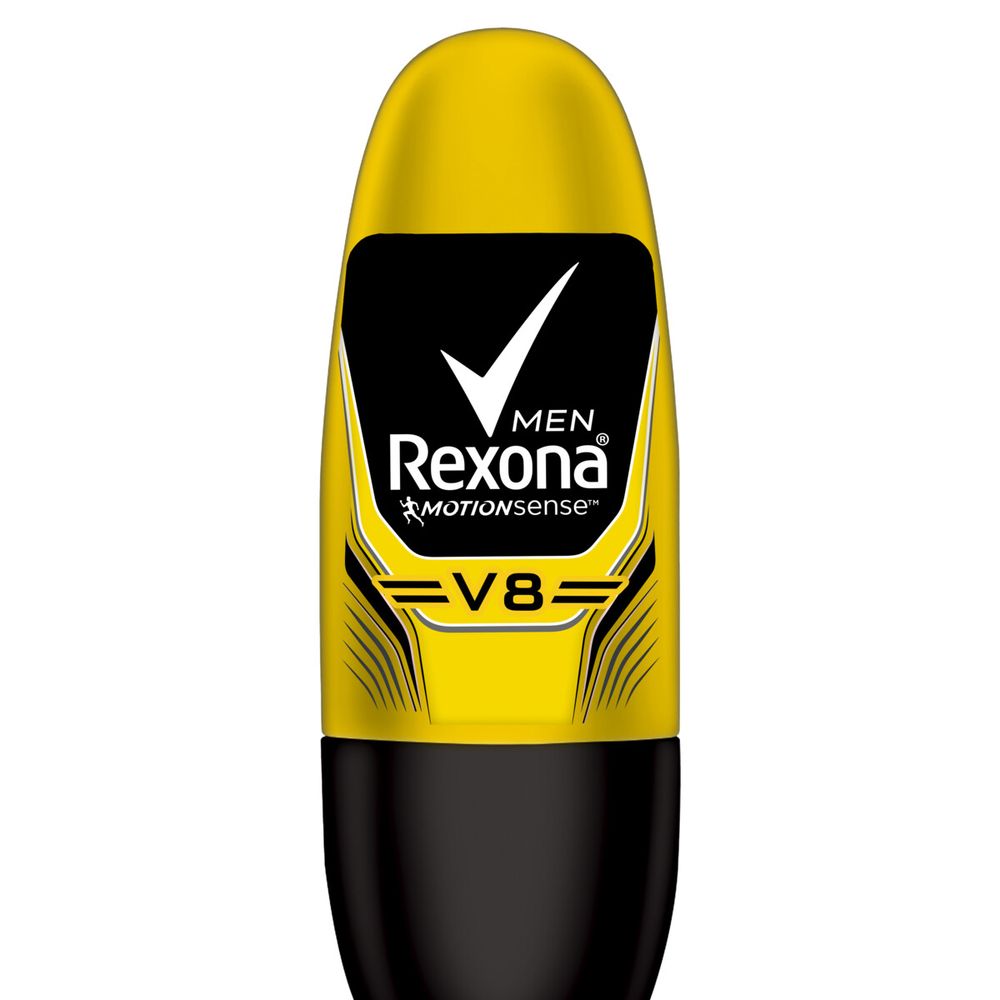 Detalhe do rótulo Rexona Men Motionsense V8, embalagem compacta